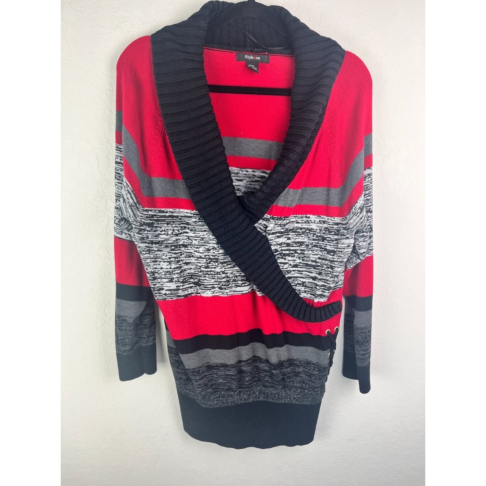 Style And Co Womens Plus XXL 2X Long Sleeve V Neck Sweater Workwear Red